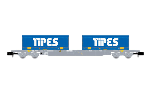Wagon porte-conteneurs à bogies Sgss livrée grise chargé avec 2 Coil-Container de 22' Tipes SNCF/Novatrans ép. V (échelle N)